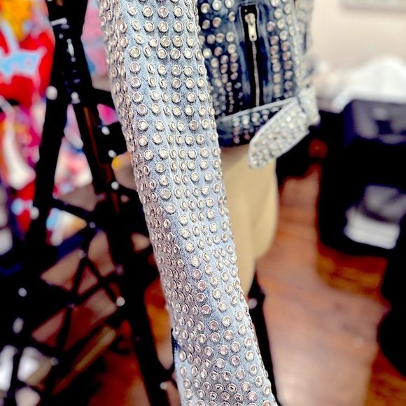 - AZALEA WANG GAZETTE 3000 STUDS MOTO JACKET IN DENIM NWT MULTIPLE - Picture 7 of 11